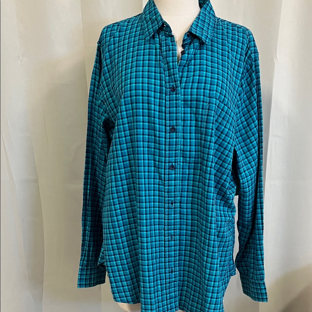St. John's Bay Teal Plaid Button Down Shirt
